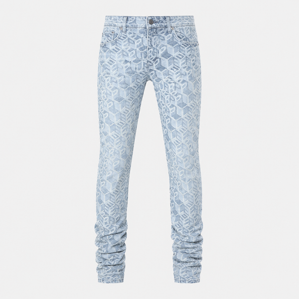 Lavender Purple - Skinny Jacquard Monogram Denim Jeans (Light Indigo)