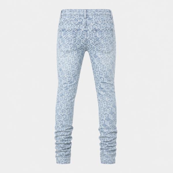 Lavender Purple - Skinny Jacquard Monogram Denim Jeans (Light Indigo)