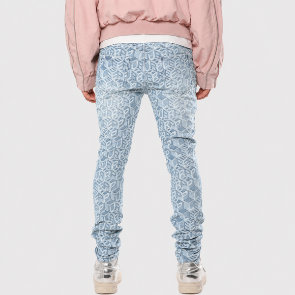 Lavender Purple - Skinny Jacquard Monogram Denim Jeans (Light Indigo)