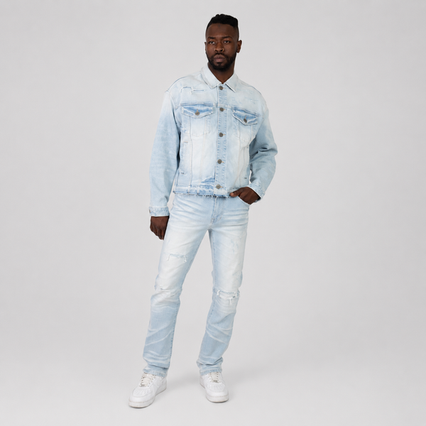 Light Gray Smoke Rise - Heavy Whisker Effect Jeans (Kori Blue)