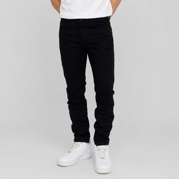Black Smoke Rise - Slim Vintage Washed Jeans (Pit Black)