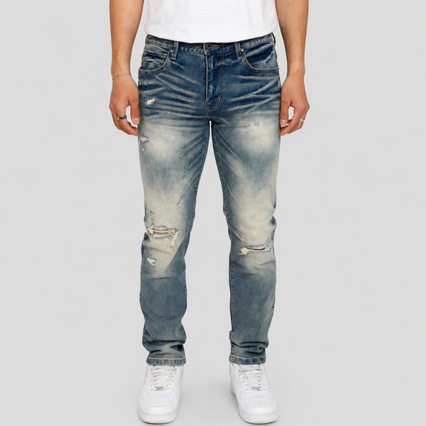 Light Gray Smoke Rise - Vintage Washed Jeans (Segovia Blue)