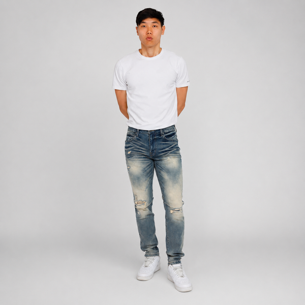 Light Gray Smoke Rise - Vintage Washed Jeans (Segovia Blue)