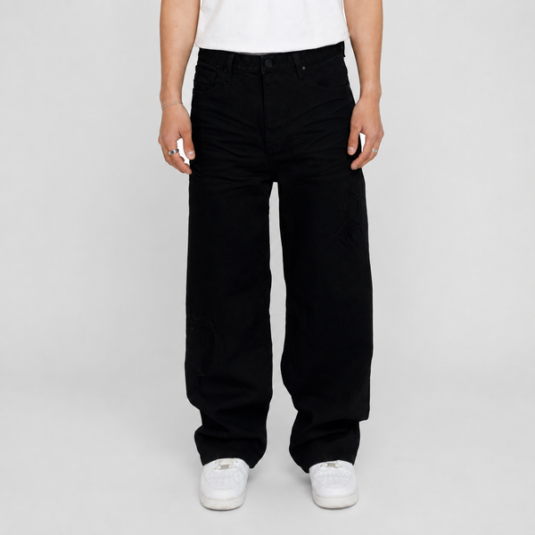 Black Smoke Rise - Baggy Vintage Washed Jeans (Pit Black)