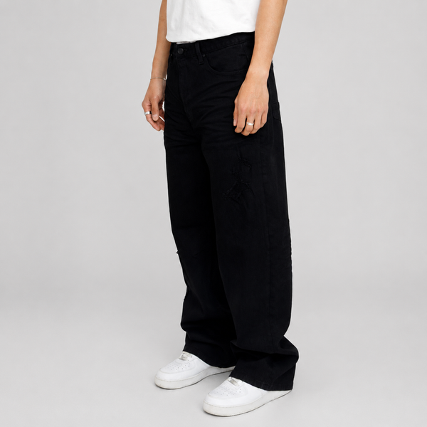 Black Smoke Rise - Baggy Vintage Washed Jeans (Pit Black)