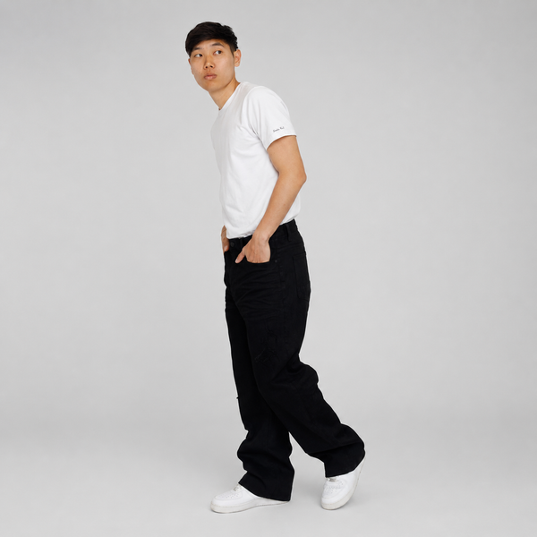 Light Gray Smoke Rise - Baggy Vintage Washed Jeans (Pit Black)