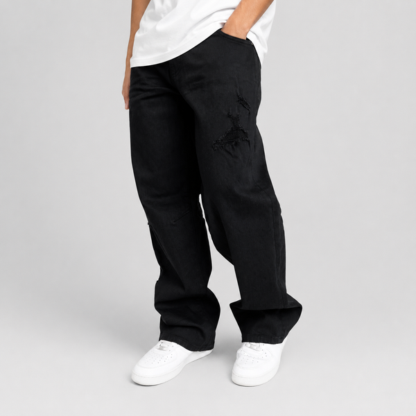 Black Smoke Rise - Baggy Vintage Washed Jeans (Pit Black)