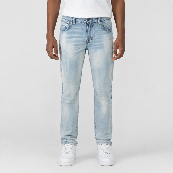 Light Gray Smoke Rise - Slim Essential Dry Effect Washed Jeans (Majestic Blue)