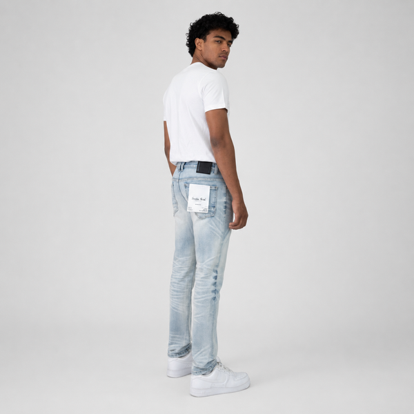 Light Gray Smoke Rise - Slim Essential Dry Effect Washed Jeans (Majestic Blue)