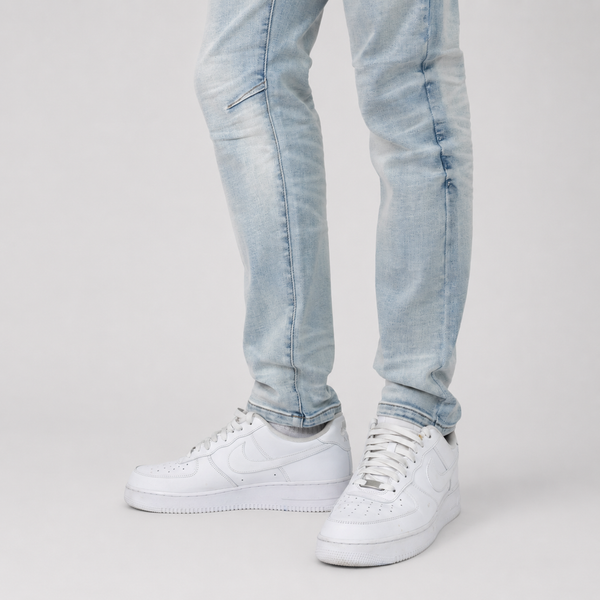 Light Gray Smoke Rise - Slim Essential Dry Effect Washed Jeans (Majestic Blue)