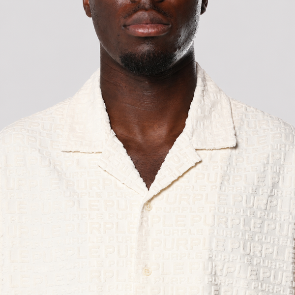 Light Gray Purple - Terry Towel Camp Collar Shirt (White)