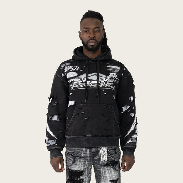 Lavender Smoke Rise - Racing Double Layer Hoodie (Black)