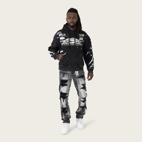 Lavender Smoke Rise - Racing Double Layer Hoodie (Black)