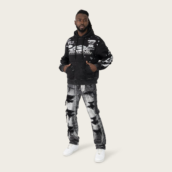 Lavender Smoke Rise - Racing Double Layer Hoodie (Black)