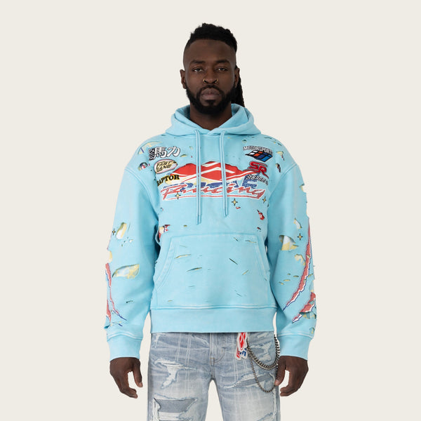 Lavender Smoke Rise - Racing Double Layer Hoodie (Sky Blue)