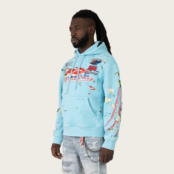Lavender Smoke Rise - Racing Double Layer Hoodie (Sky Blue)