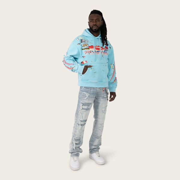Lavender Smoke Rise - Racing Double Layer Hoodie (Sky Blue)