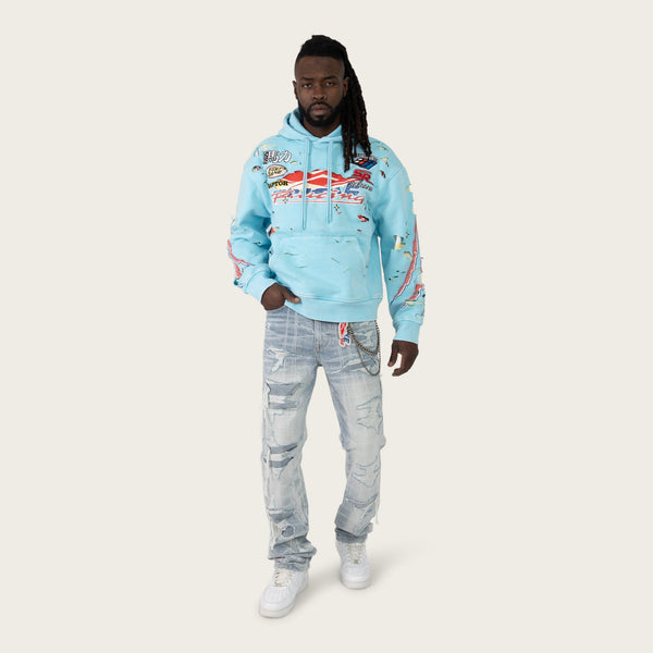 Lavender Smoke Rise - Racing Double Layer Hoodie (Sky Blue)