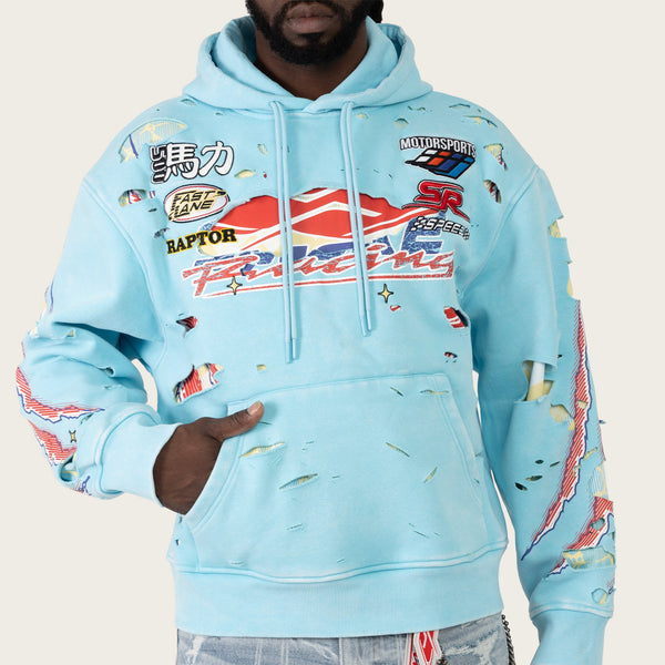 Lavender Smoke Rise - Racing Double Layer Hoodie (Sky Blue)