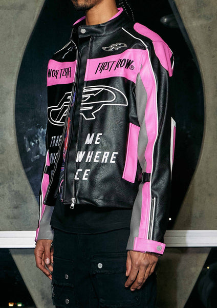 First Row - Take Me Somewhere Nice Leather Racing Jacket (Black/Pink)