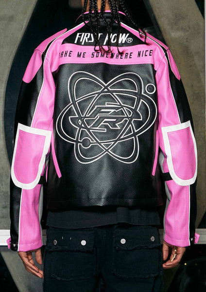 First Row - Take Me Somewhere Nice Leather Racing Jacket (Black/Pink)
