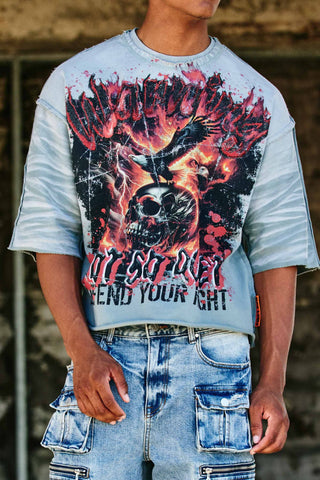 First Row - Warning Not So Quiet Burning Sky Cropped Tee (New Grey)
