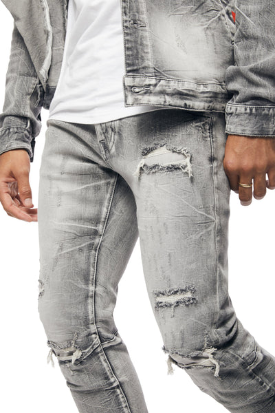 Smoke Rise - Wave Effect Slim Fit Jeans (Union Grey)