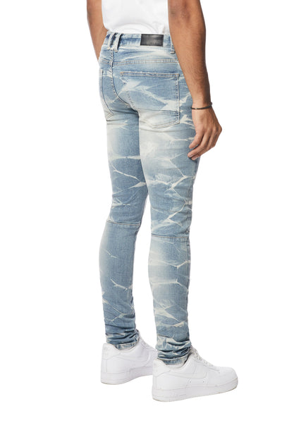 Smoke Rise - Shotgun Effect & Lightening Washed Super Skinny Jeans (Clyde Blue)