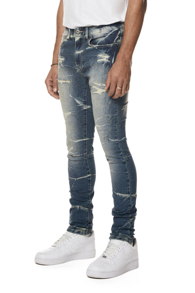 Smoke Rise - Shotgun Effect & Lightening Washed Super Skinny Jeans (Westport Blue)