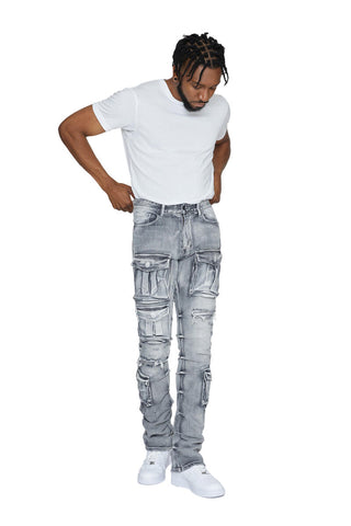 Smoke Rise - Utility Pocket Stacked Jeans (Union Grey)