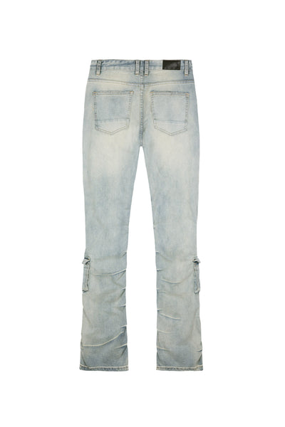 Smoke Rise - Utility Pocket Stacked Jeans (Industrial Blue)