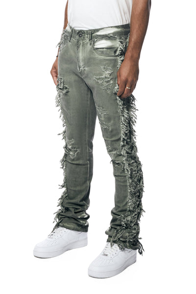 Smoke Rise - Frayed Stacked Pants (Vintage Army)