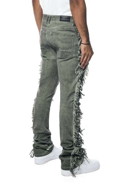 Smoke Rise - Frayed Stacked Pants (Vintage Army)
