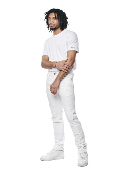 Smoke Rise - Vintage Washed Slim Fit Jeans (White)