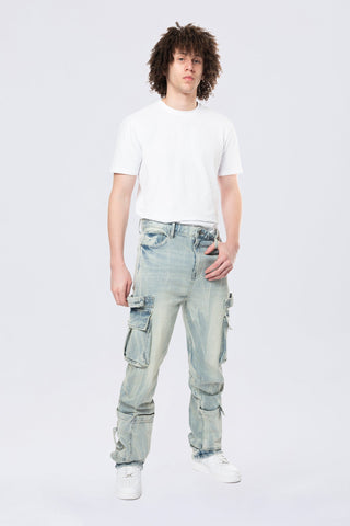 Smoke Rise - Straight Cargo Strap Jeans (Seville Blue)