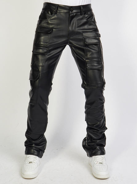 Politics Jeans - PU Cargo Stacked Zip Flare Jeans (Black)