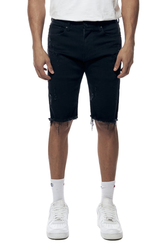 Smoke Rise - Gun Shot & Grinding Effect Jean Shorts (Black)