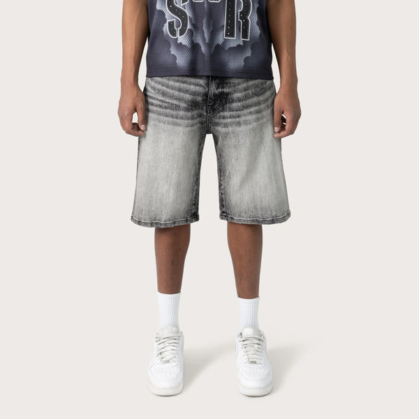 Lavender Smoke Rise - Vintage Washed Denim Shorts (Shade Black)