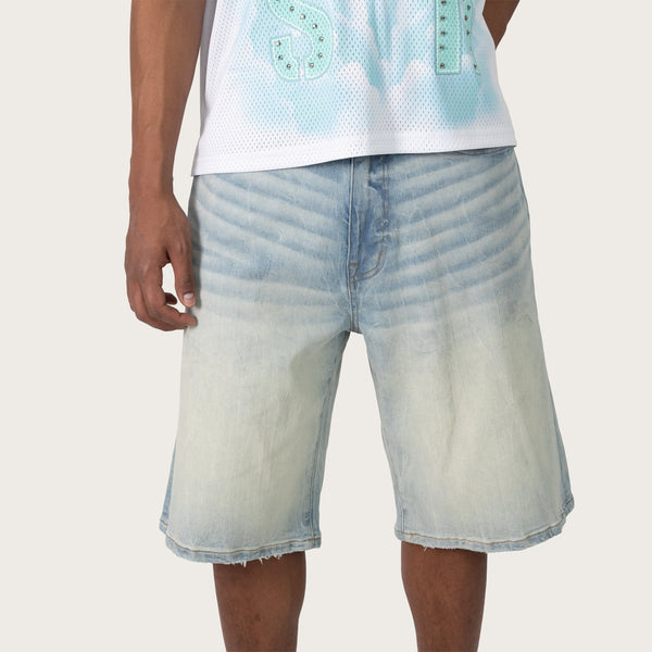 Lavender Smoke Rise - Vintage Washed Denim Shorts (Speckle Blue)