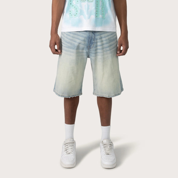 Lavender Smoke Rise - Vintage Washed Denim Shorts (Speckle Blue)