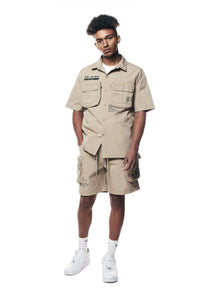 Smoke Rise - Printed Utility Boxy Nylon Shirt (Khaki)