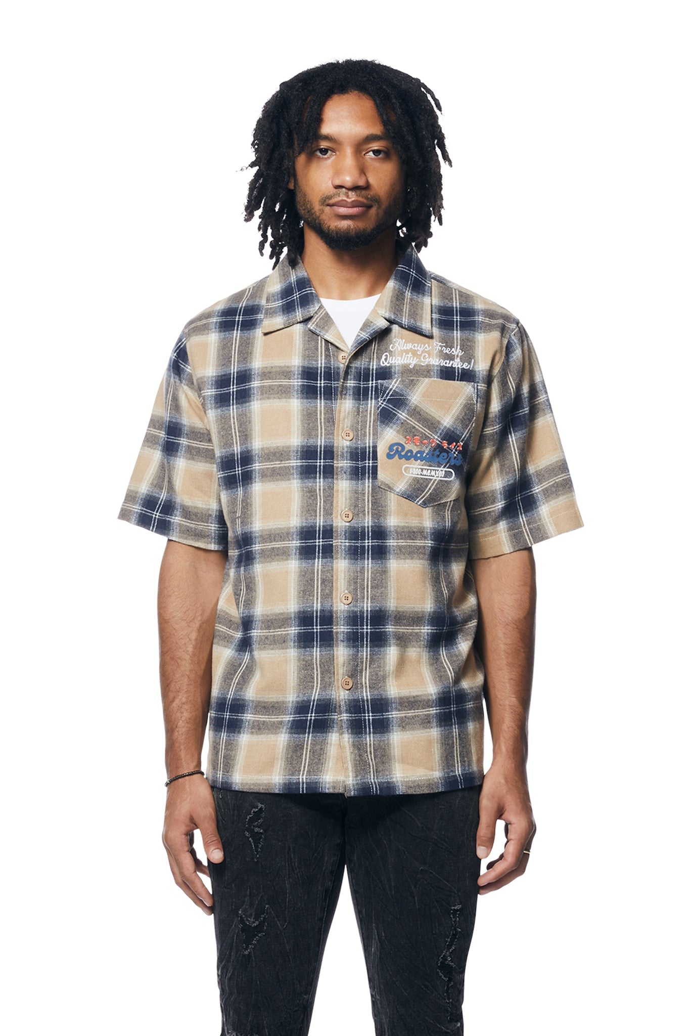 Smoke Rise - Patchwork Plaid Shirt (Khaki)