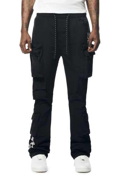 Smoke Rise - Utility Pocket Stacked Nylon Pants (Black)