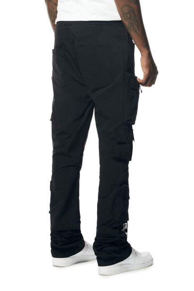 Smoke Rise - Utility Pocket Stacked Nylon Pants (Black)