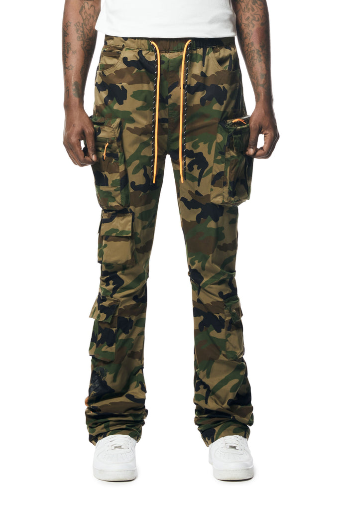Pull Up Stacked Nylon Pants - Brown
