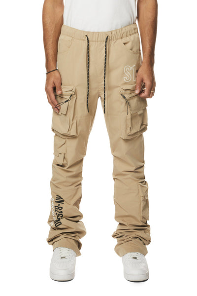 Smoke Rise - Utility Nylon Stacked Cargo Pants (Khaki)