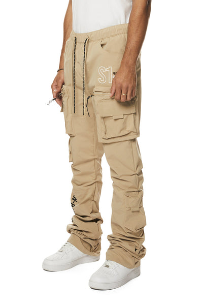 Smoke Rise - Utility Nylon Stacked Cargo Pants (Khaki)