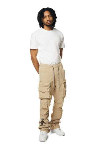 Smoke Rise - Utility Nylon Stacked Cargo Pants (Khaki)