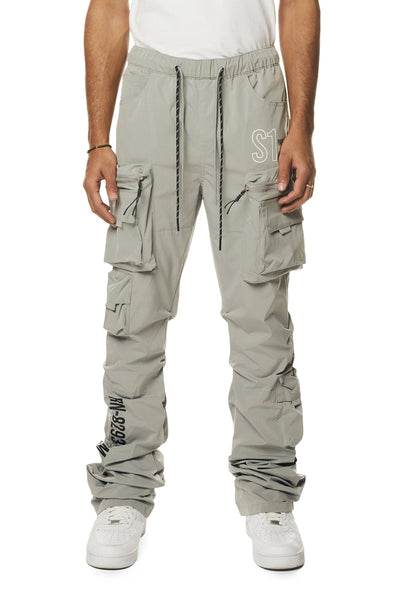 Smoke Rise - Utility Nylon Stacked Cargo Pants (Light Grey)