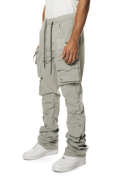 Smoke Rise - Utility Nylon Stacked Cargo Pants (Light Grey)